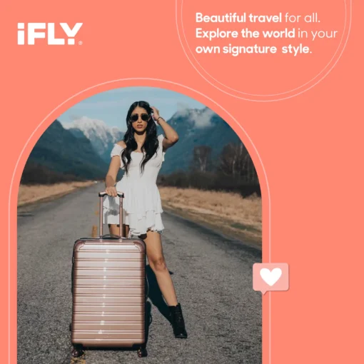 iFLY Hard Sided Fibertech Printed Luggage, Rose Gold - Image 2