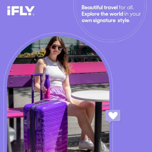 iFLY Hard Sided Fibertech Printed Luggage, Midnight Berry - Image 2